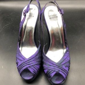 Purple/Black Fabric Peep Toe Platform Heels sz 7.5